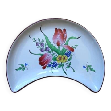Faience plate KG LUNEVILLE "Street Lamp" crescent half-moon flowers