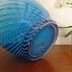 Blue spiral blown glass vase