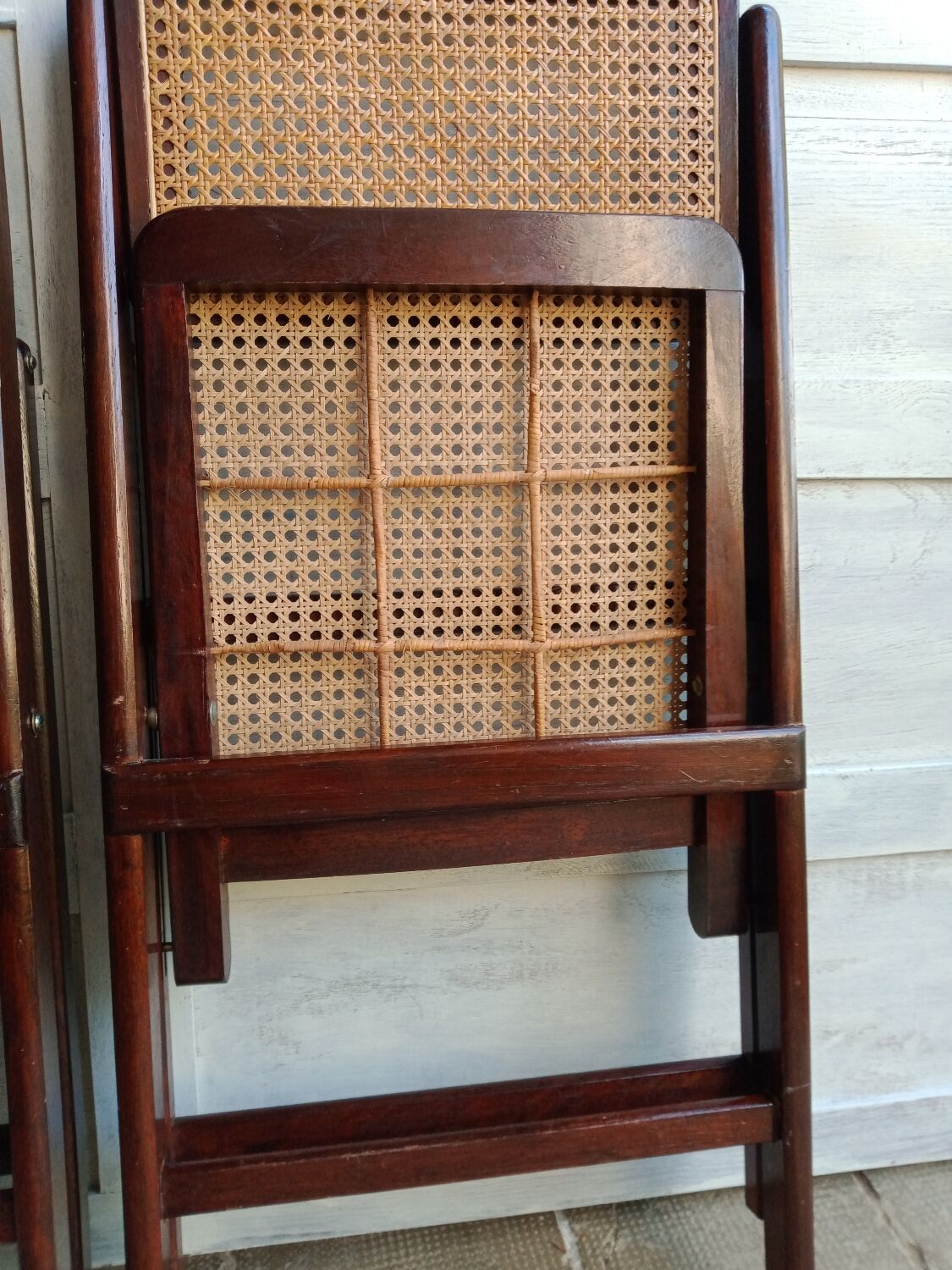 Vintage folding cane and wood chairs