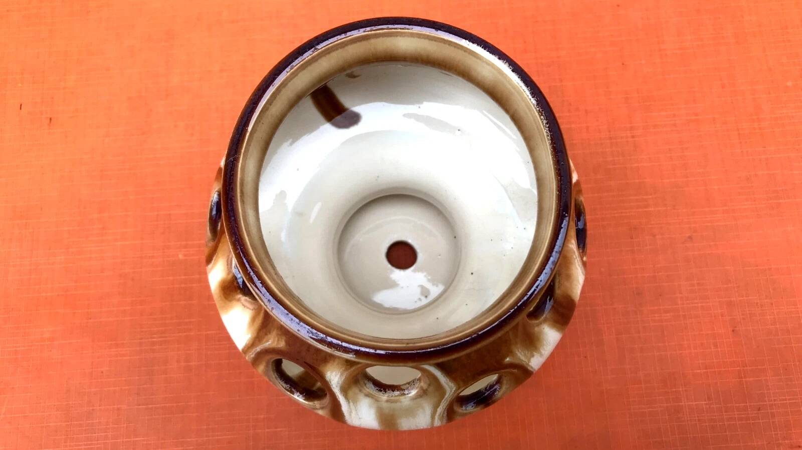 1950s Candle holder / Lantern on a glazed ceramic pedestal