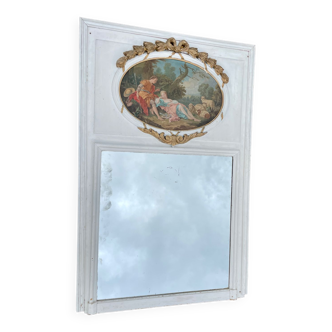 Ancien grand trumeau XIXe de cheminee miroir et peinture