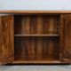 Rustic walnut sideboard with inlaid parquetry, vintage quality.