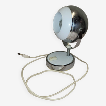 Lampe de bureau Eyeball chrome et blanche vintage, Italie, 1960s