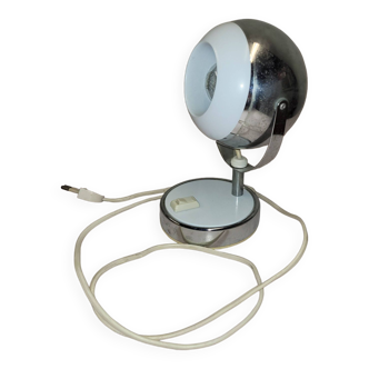 Lampe de bureau Eyeball chrome et blanche vintage, Italie, 1960s