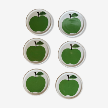 Set of 6 coasters Herrandiz Green Apple Vintage 1970