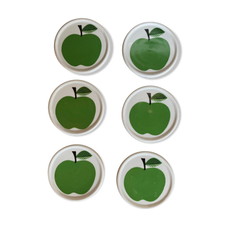Set of 6 coasters Herrandiz Green Apple Vintage 1970