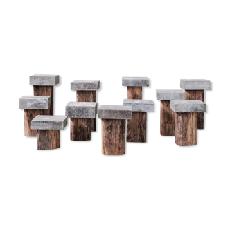 11 mid-century wooden and stone side tables