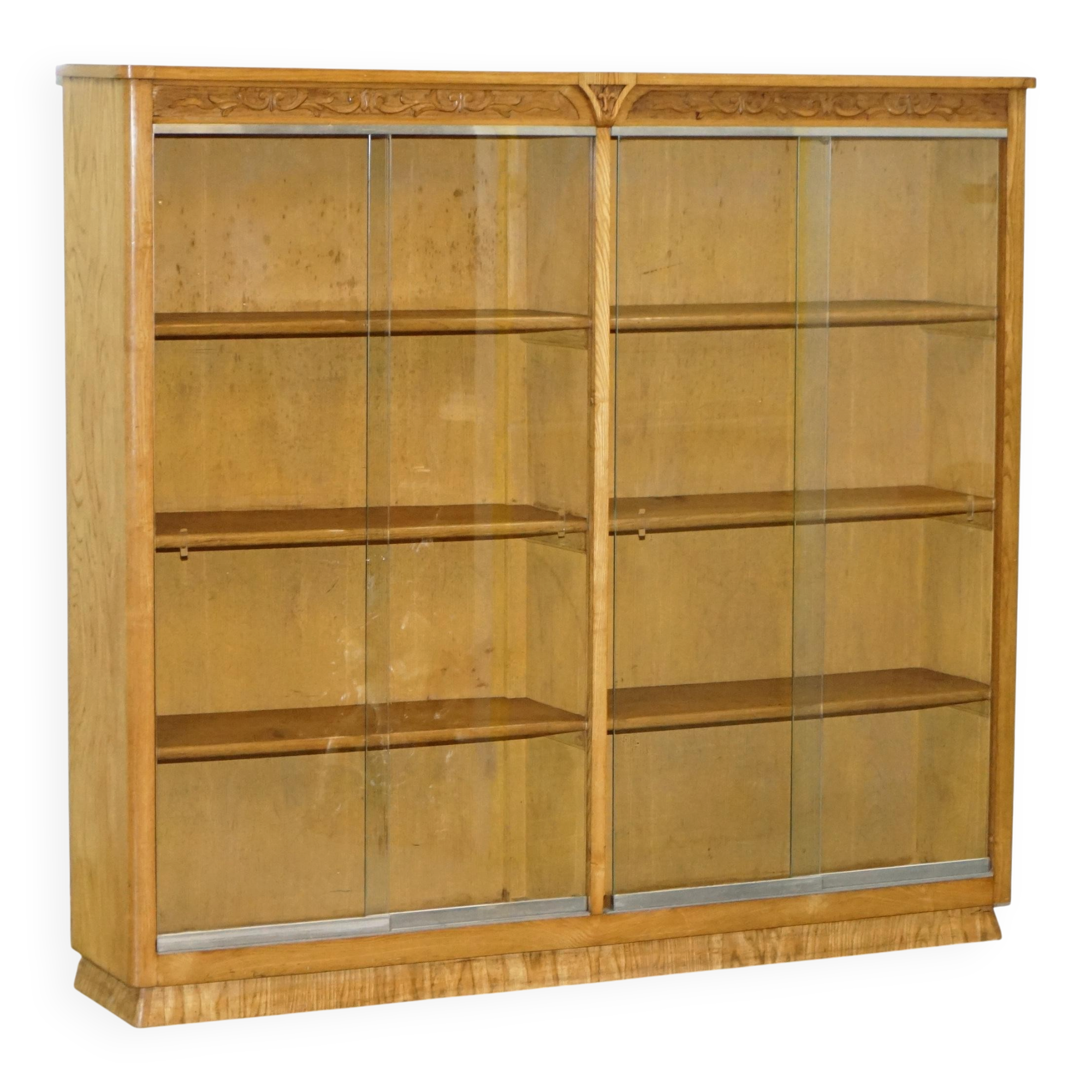 Paire de bibliothèques de bureau en chêne avec portes vitrées