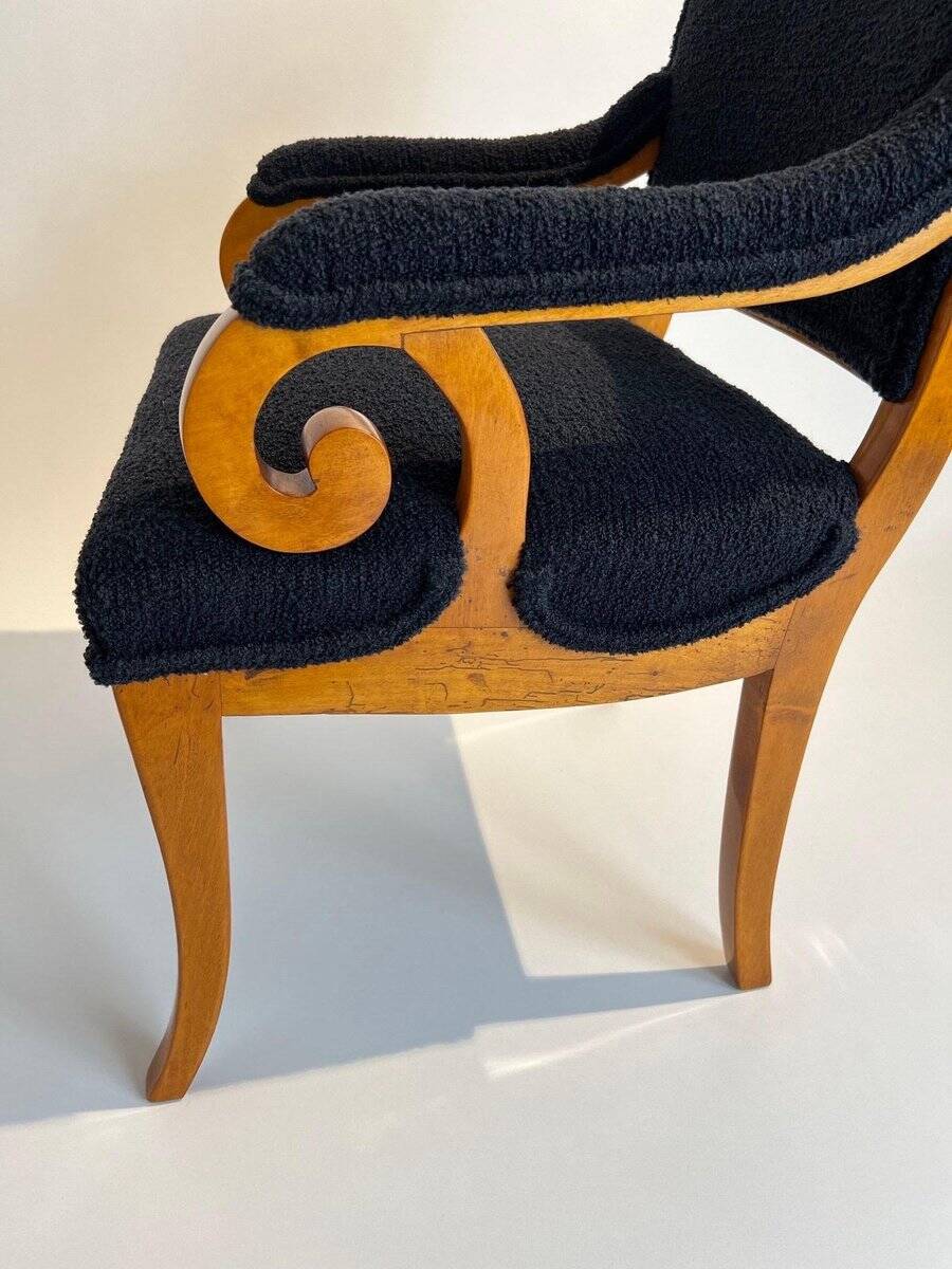 Biedermeier Armchair, Solid Beech, Black Boucle, South Germany circa 1830