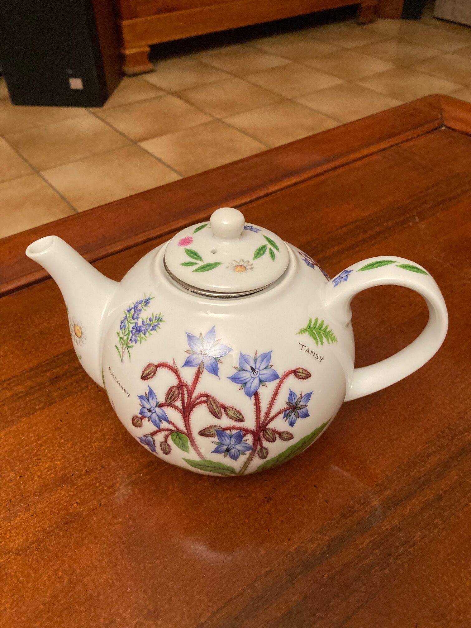 Théière au décor fleuri, 1000ml, passoire intégrée