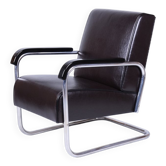 Fauteuil Bauhaus en chrome et cuir de Hynek Gottwald, tchèque, années 1930