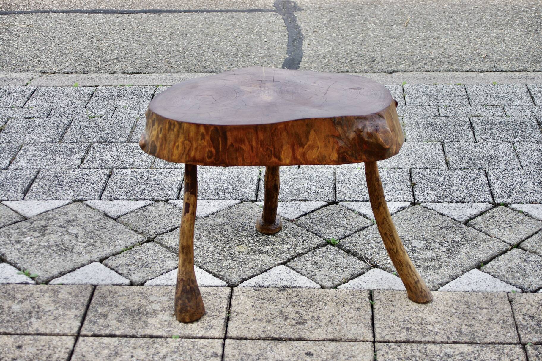 Vintage brutalist side table in solid wood 1960