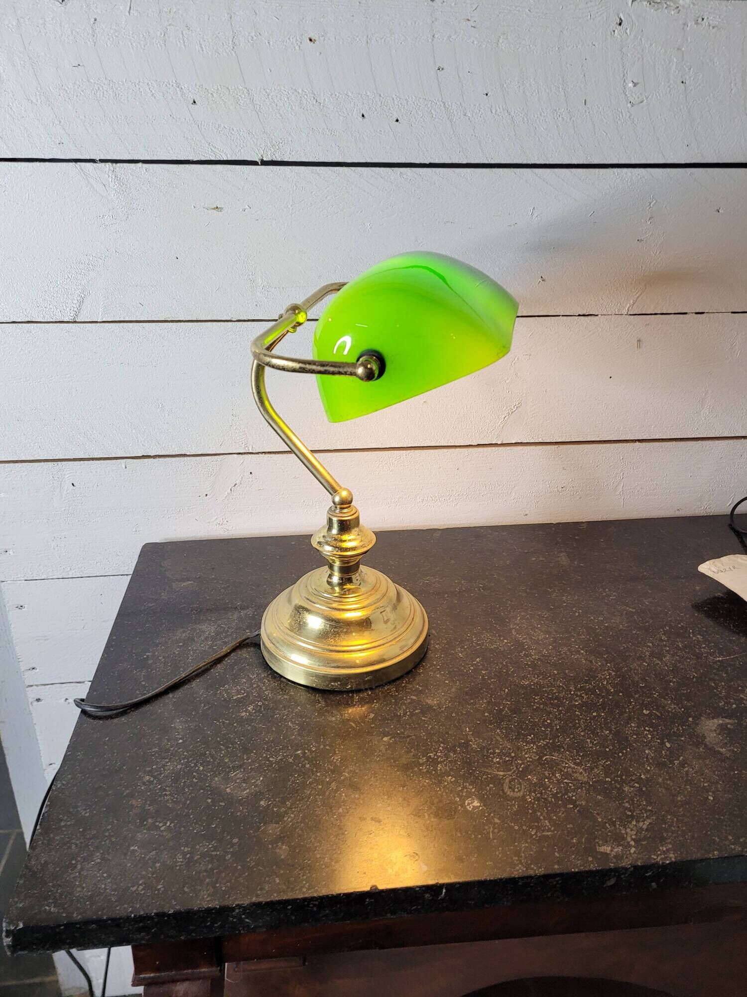 Vintage brass desk lamp with glass shade