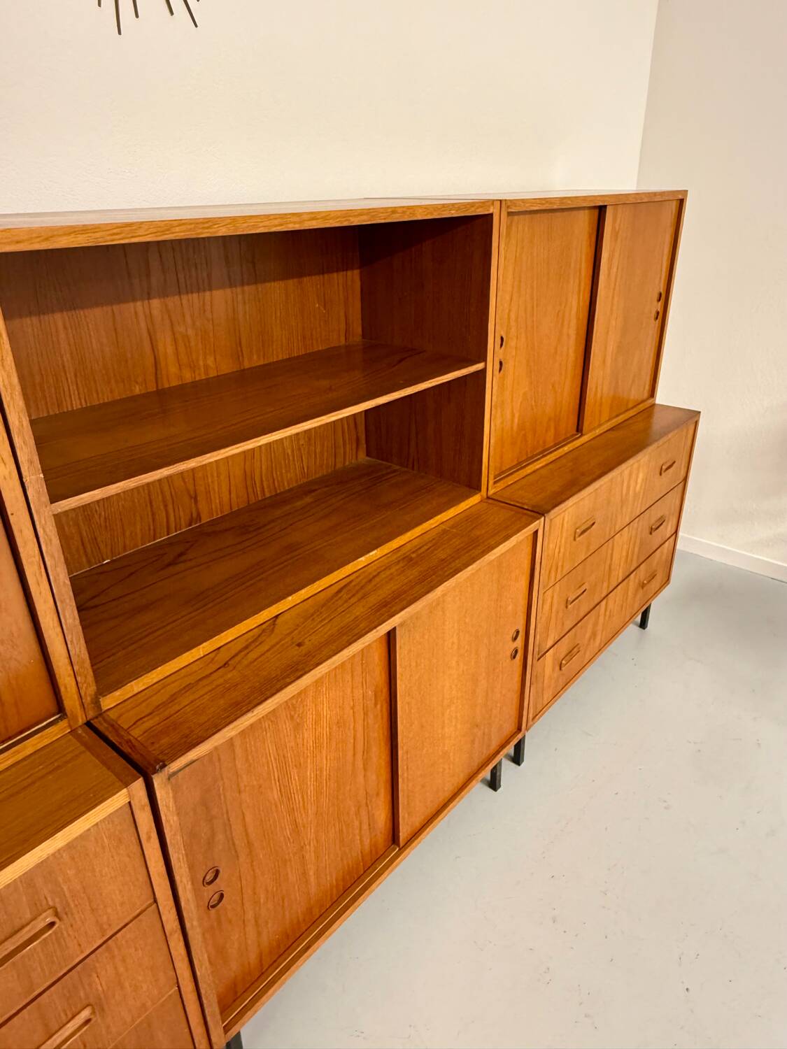 Antique 1950s vintage designer oak modular sideboard