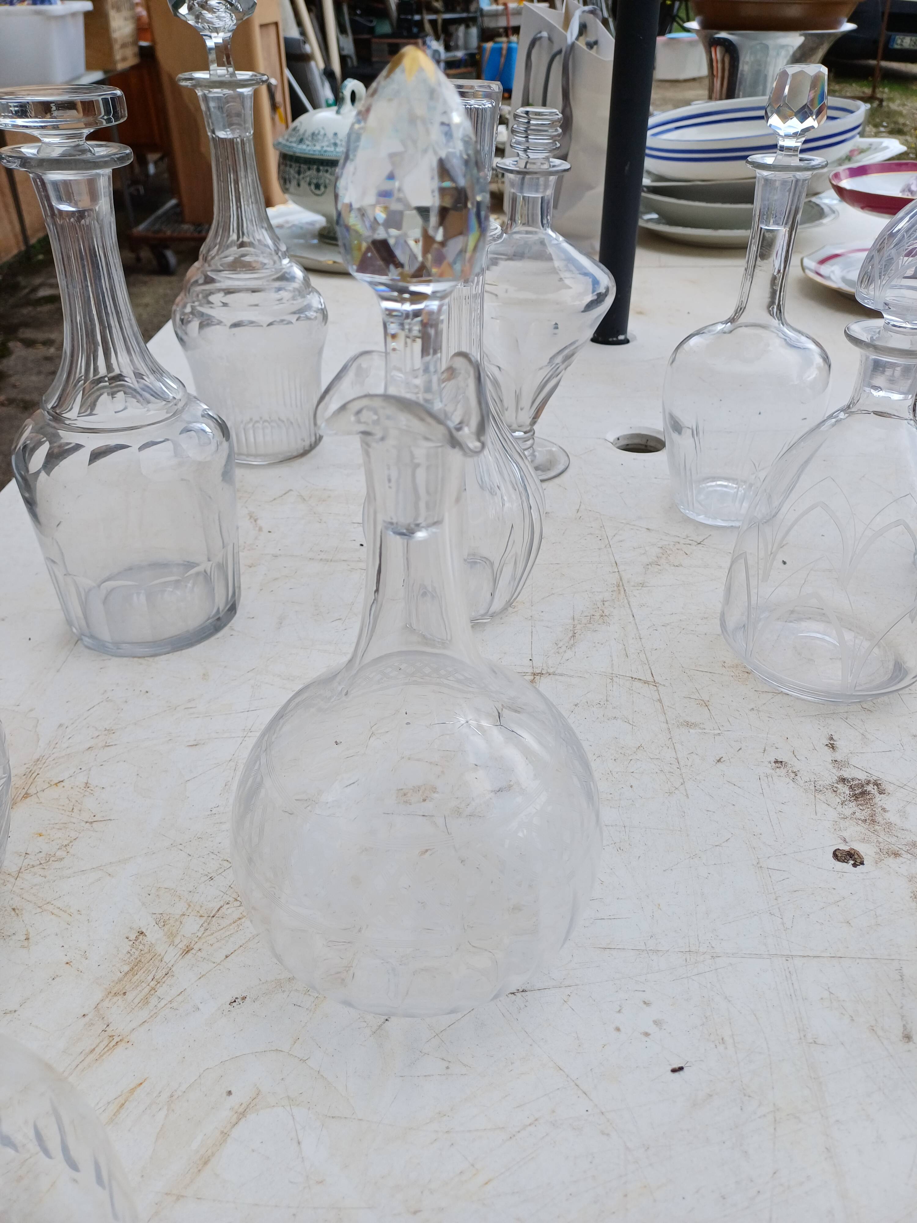 Set of 18 glass and crystal carafes