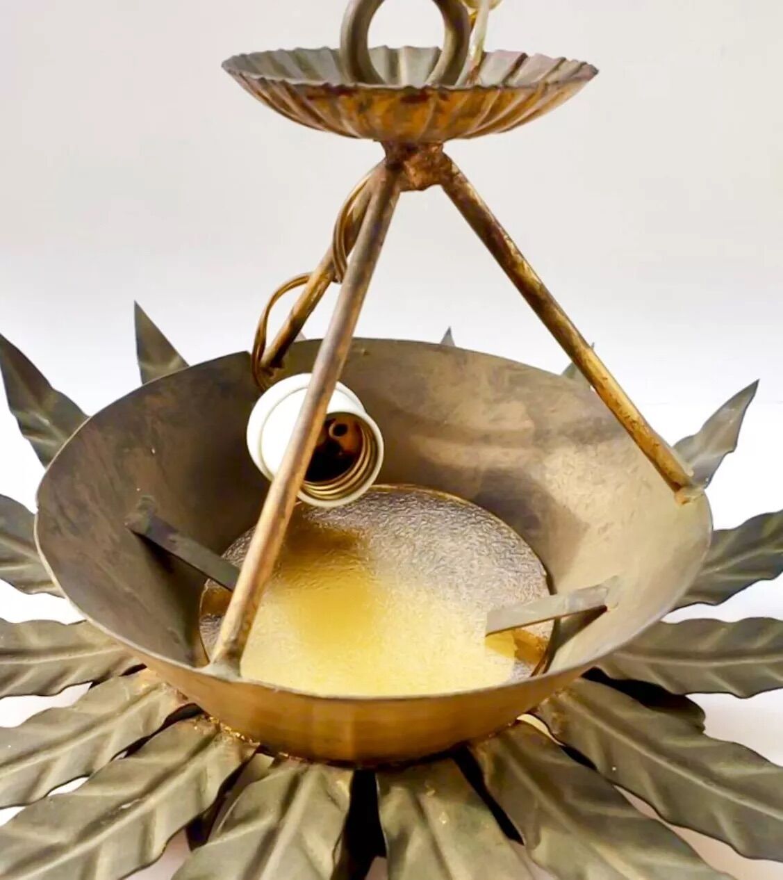 Vintage "Sunburst" ceiling light in gold metal