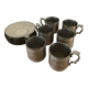 6 tasses et sous tasses en étain motifs oiseaux et fleurs et inscription Chinoise