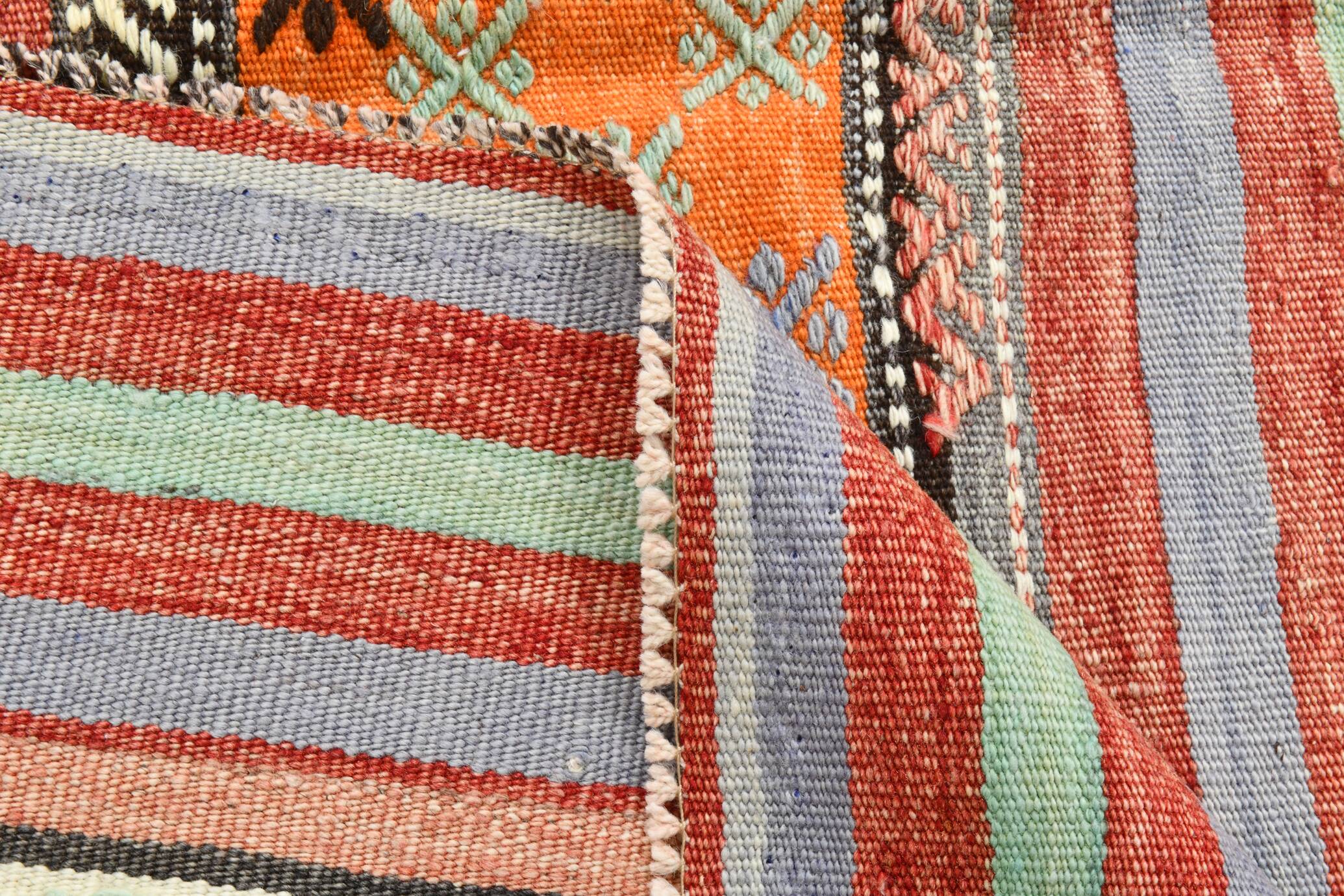 5x8 Orange & Red Striped Vintage Kilim Rug, 173x255Cm SK 32784