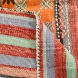 5x8 Orange & Red Striped Vintage Kilim Rug, 173x255Cm SK 32784