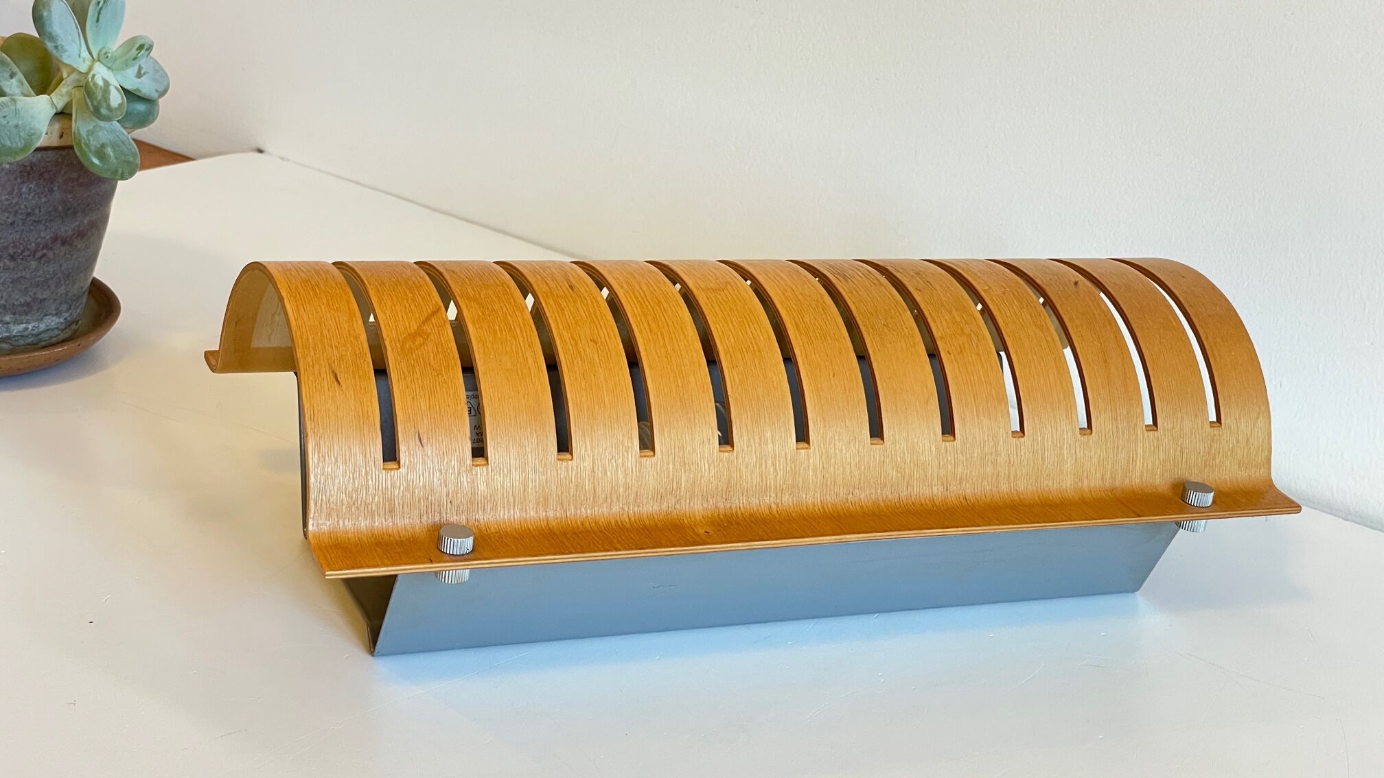 Vintage ikea bent wood and steel wall light