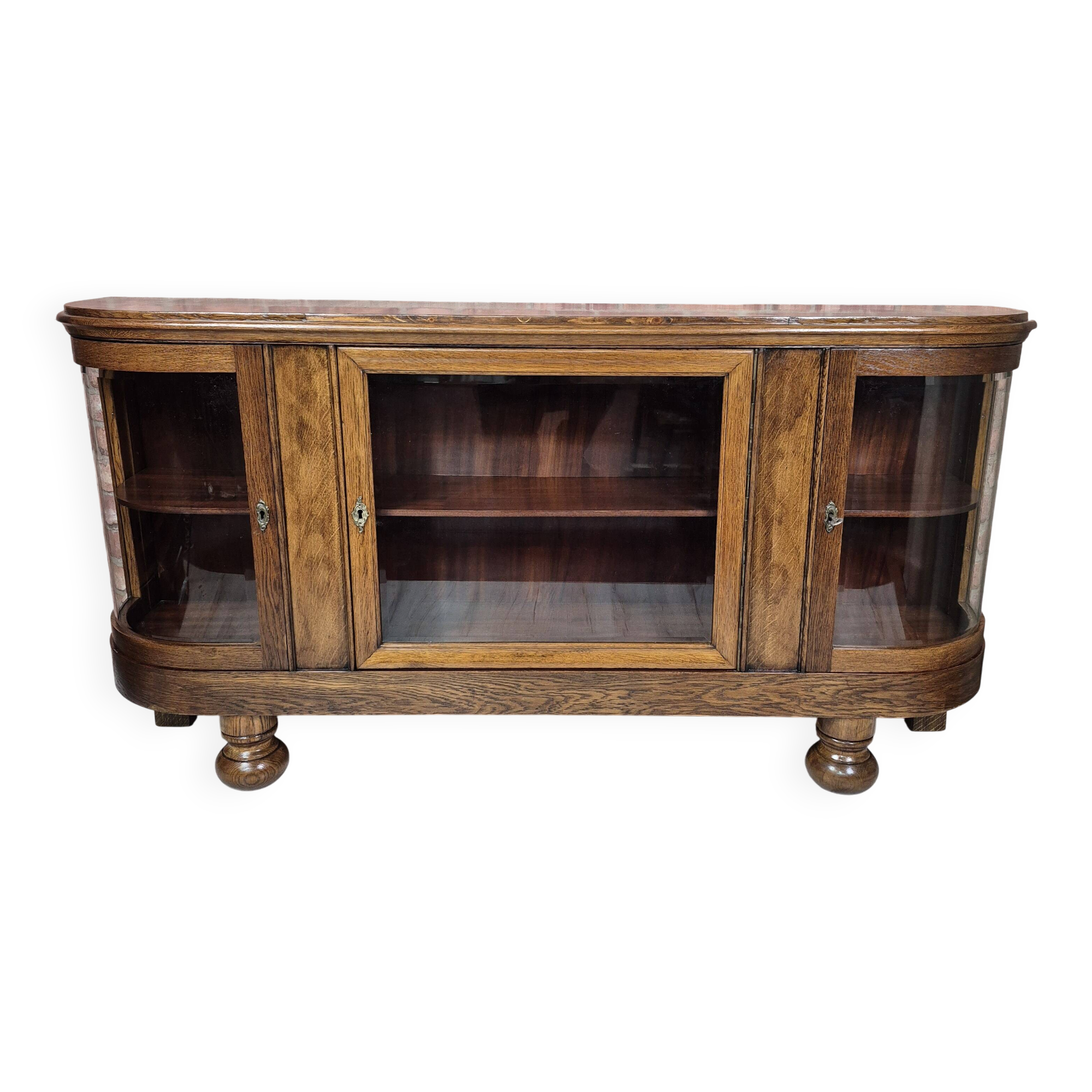 Restored Art Deco Low Display Cabinet TV Console Curved Glass 1930s