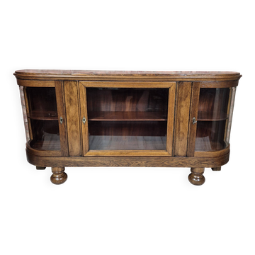 Restored Art Deco Low Display Cabinet TV Console Curved Glass 1930s