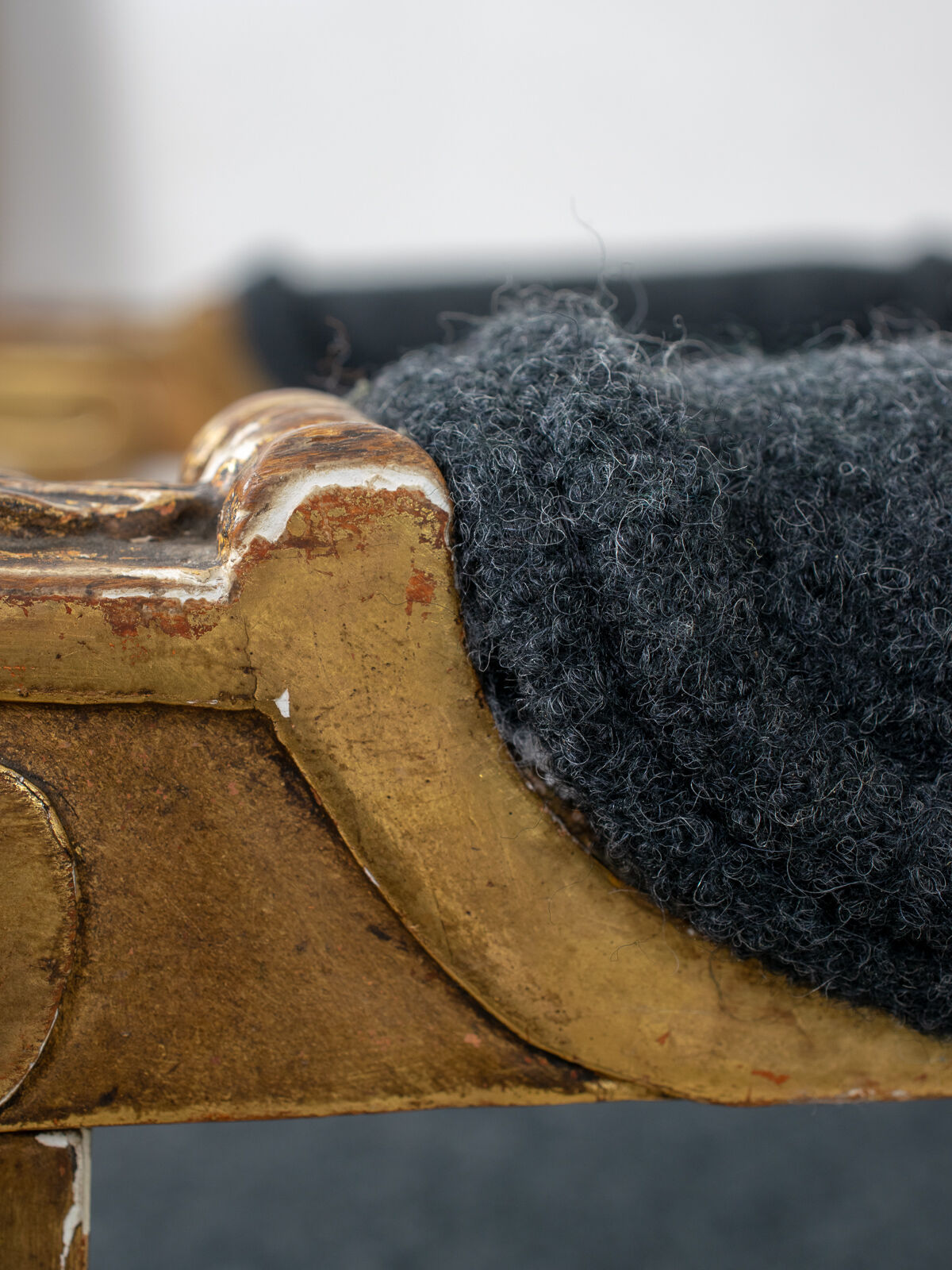 Pair of 19th century Louis XVI gilt armchairs newly re upholstered in holland and sherry fabric