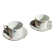 Pair of white porcelain cups from ADP France with a floral pattern and their s