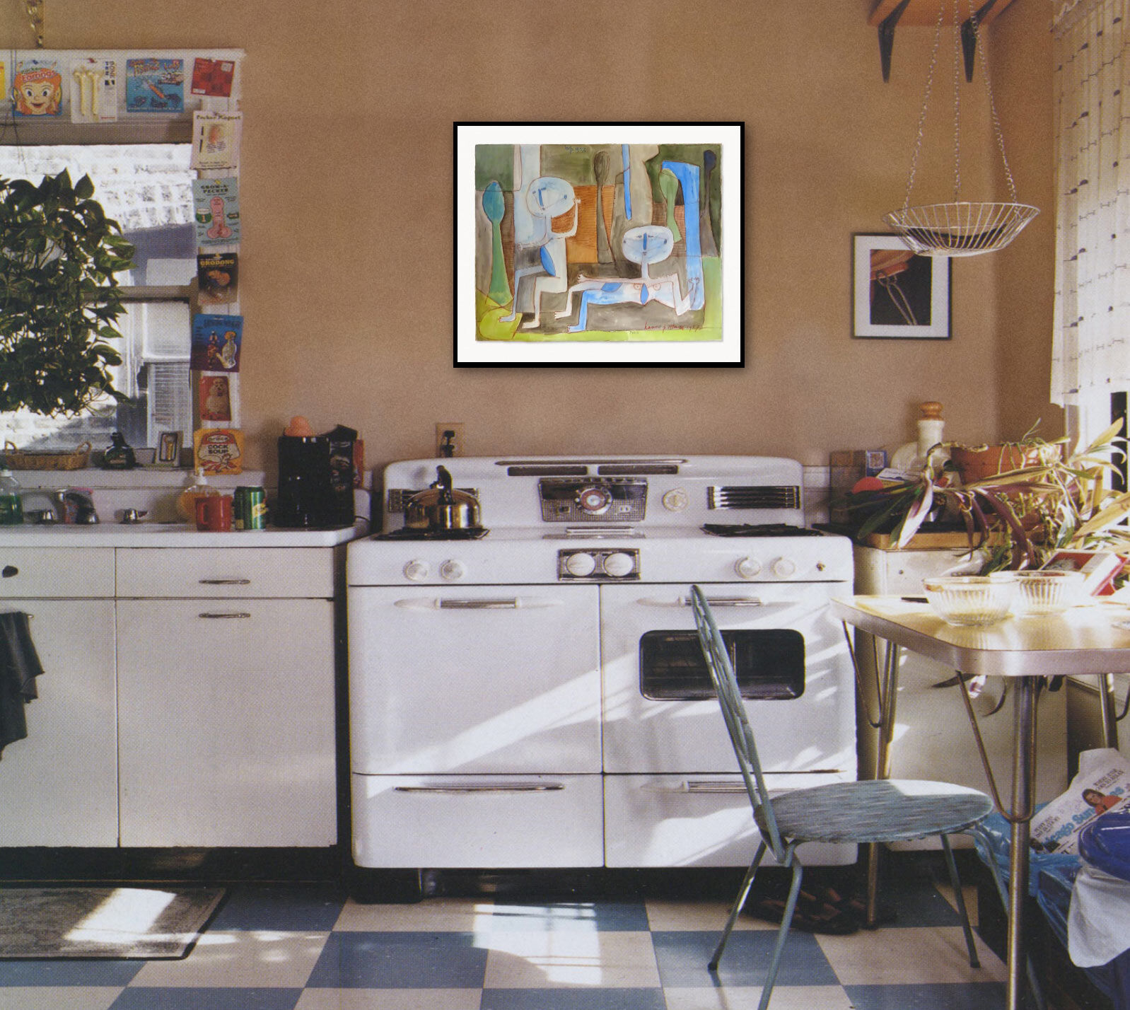 Peinture vintage de style cubiste hollandais, 1957