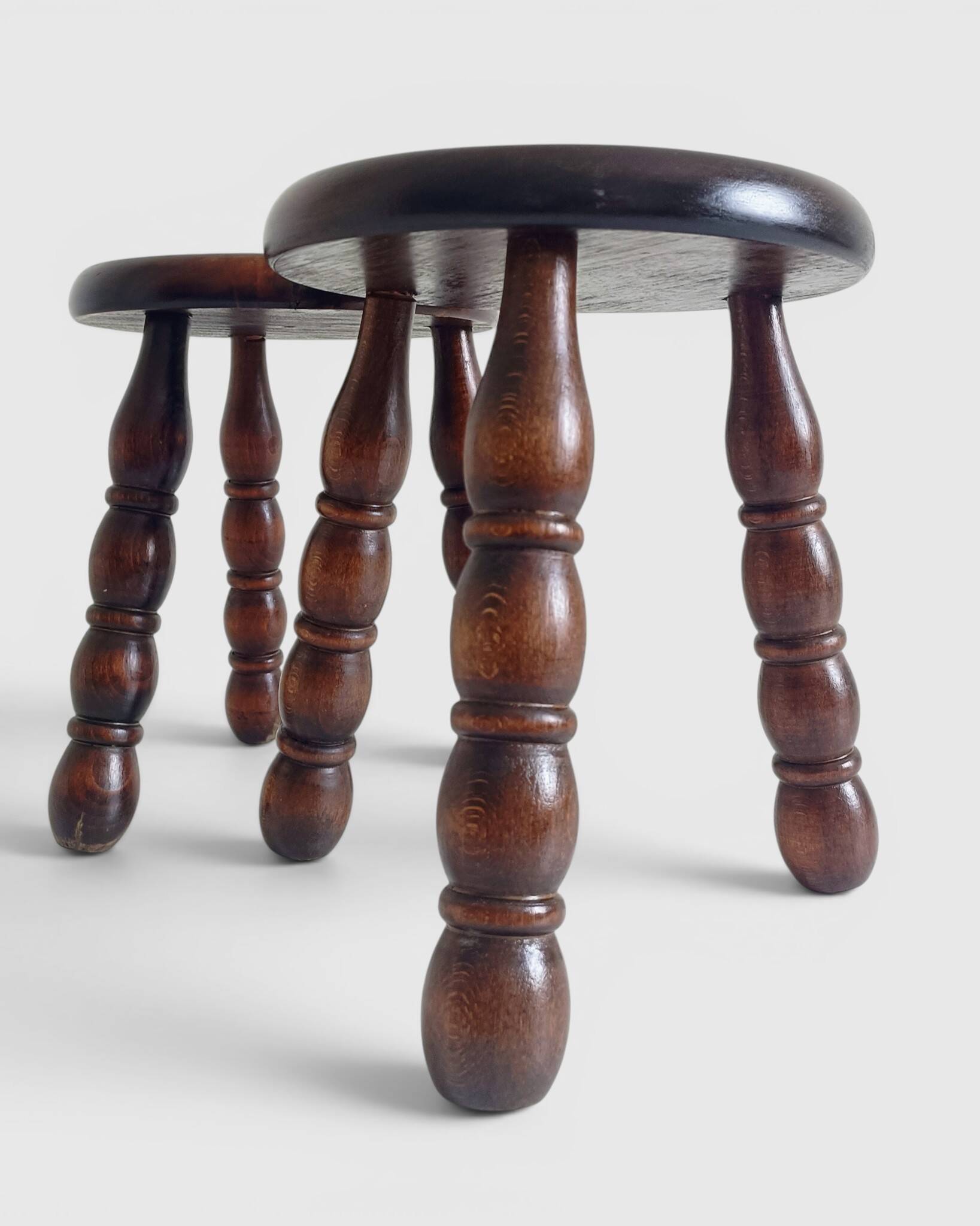 Mid-Century Chestnut Wood Stools Attributed to Charles Dudouyt, 1950s