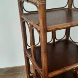 Vintage - set of 2 shelves of wooden floor, bamboo and rattan - 3 levels- retro 80s
