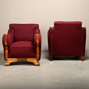 Pair Danish cabinetmaker Art Deco Armchairs in burgundy wool fabric