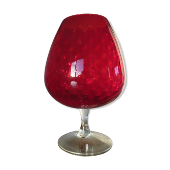 Vase Italy en verre texturé rouge années 70