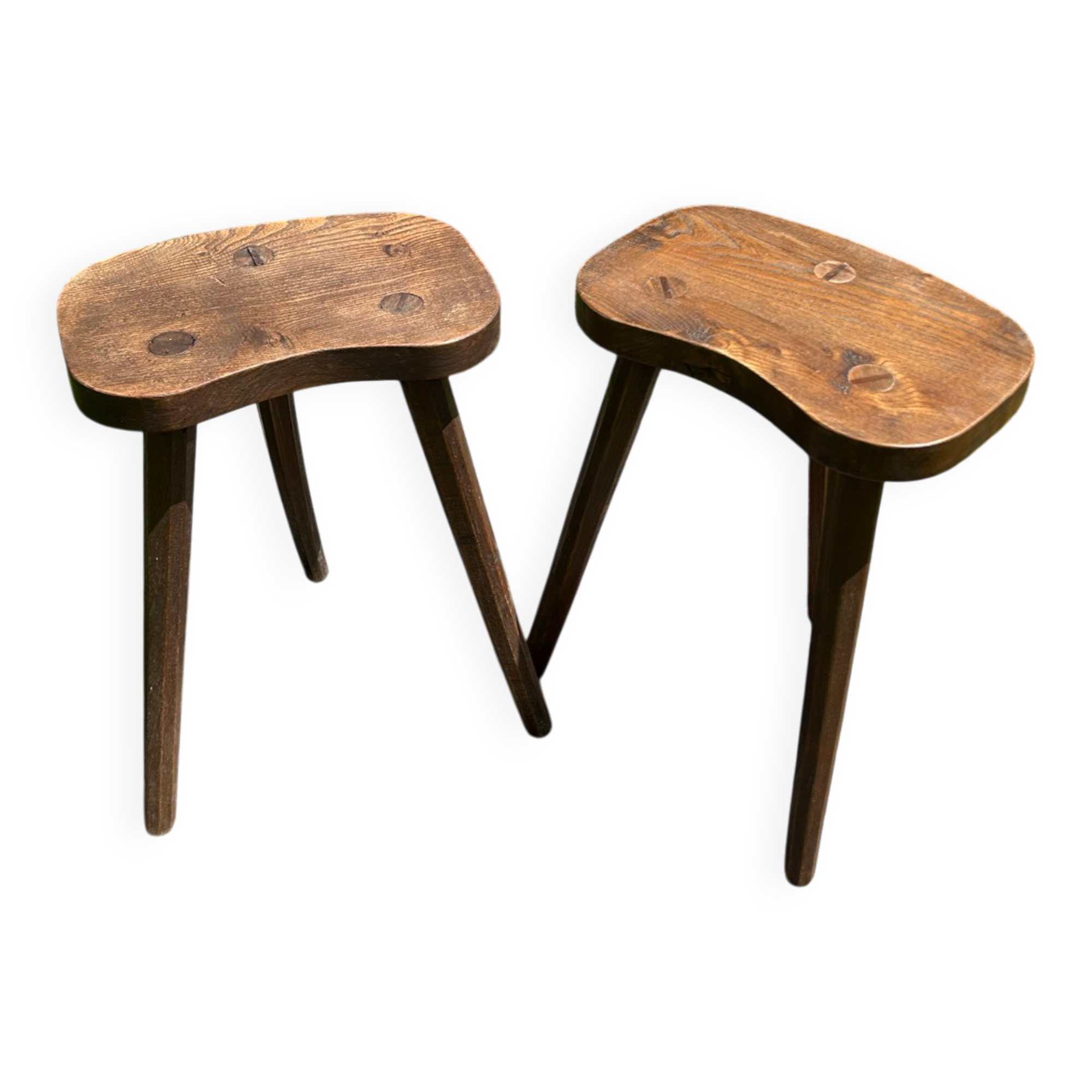 Pair of vintage farmhouse stools in solid oak