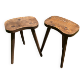 Pair of vintage farmhouse stools in solid oak