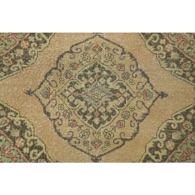 1970s Vintage Turkish Oushak Handmade Wool Cotton Orange Runner Rug 147x386