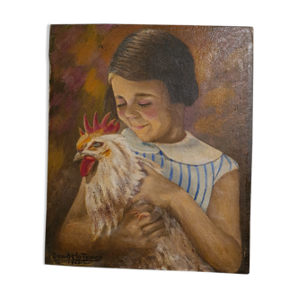 Vintage painting the rooster