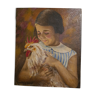 Vintage painting the rooster