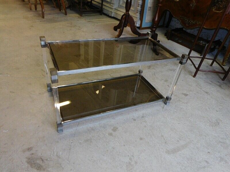 Table basse en verre et chrome 1970