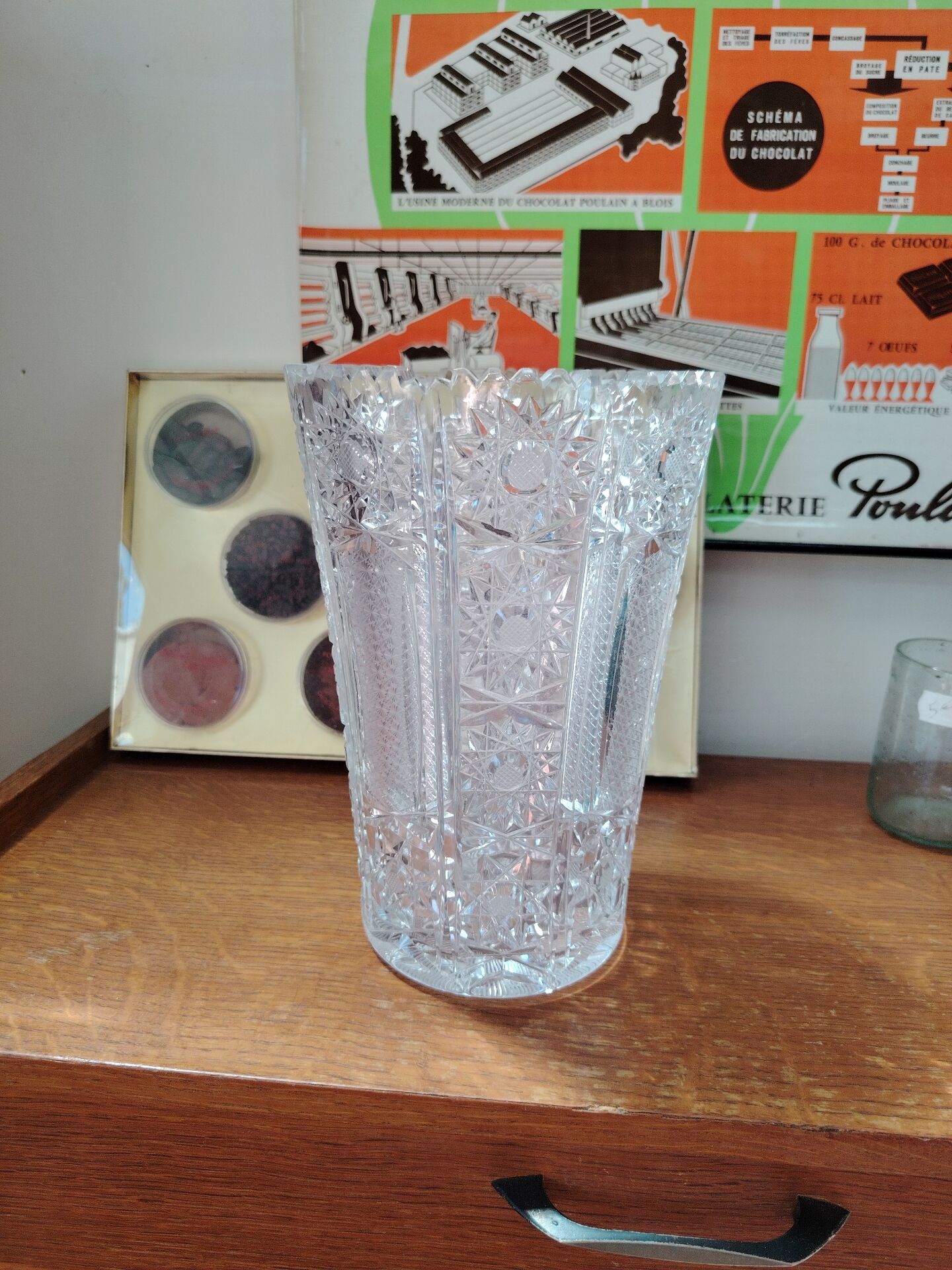 Vintage geometric cut crystal vase - 1970
