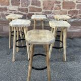 Wooden bar stool natural raw vintage 1970