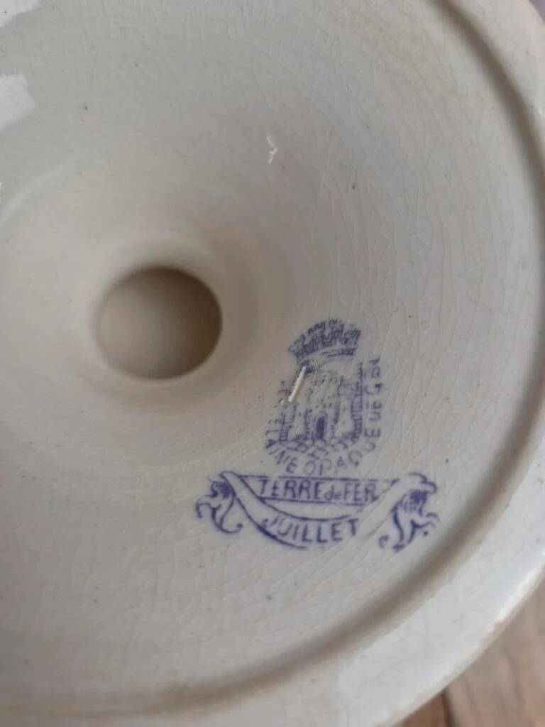 Compotier sur pied ancien Gien Terre de Fer modèle Juillet