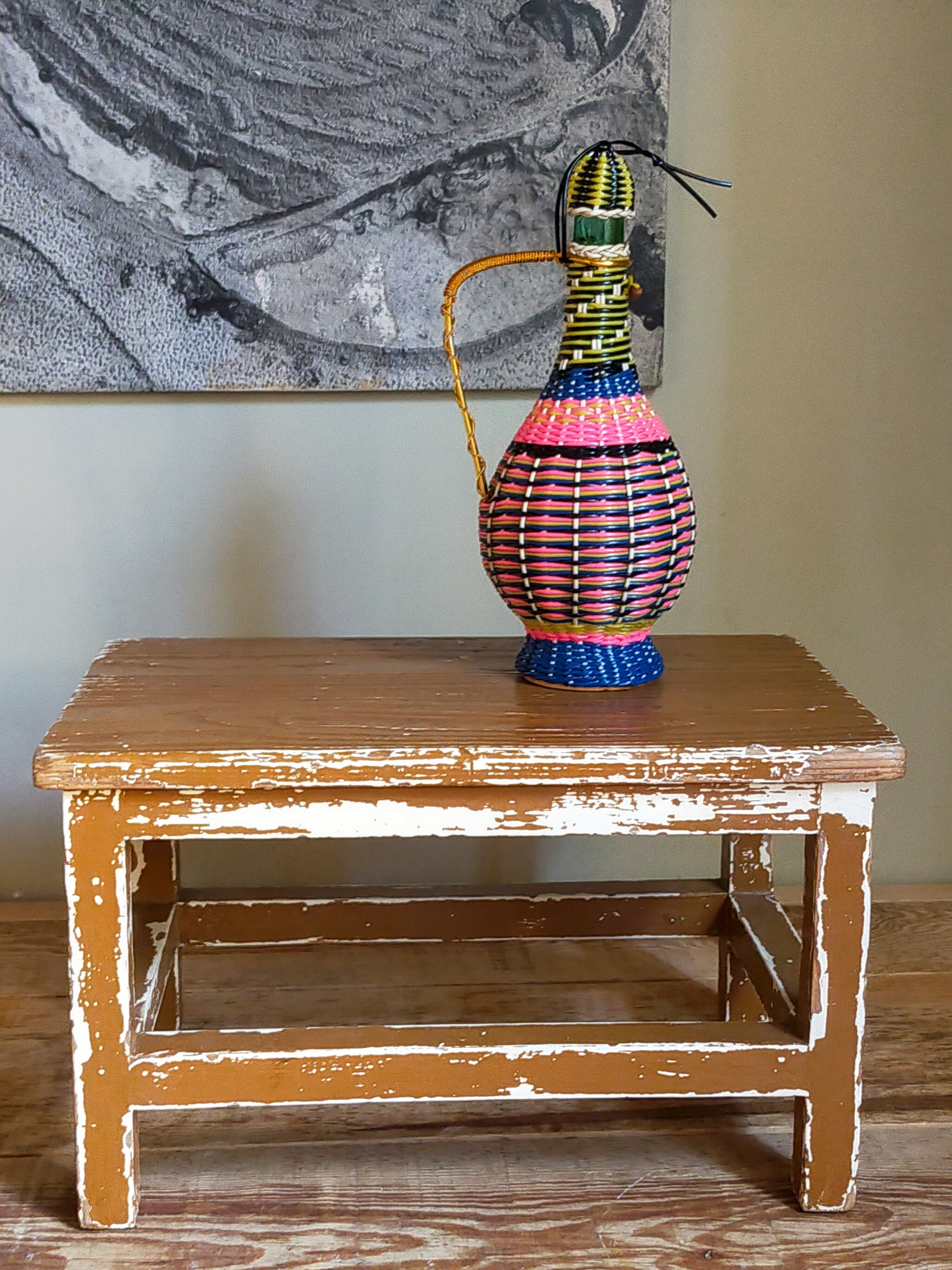 Vintage patinated solid wood side bench