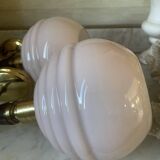 Pair of wall lights in wood, brass, and pink opaline.