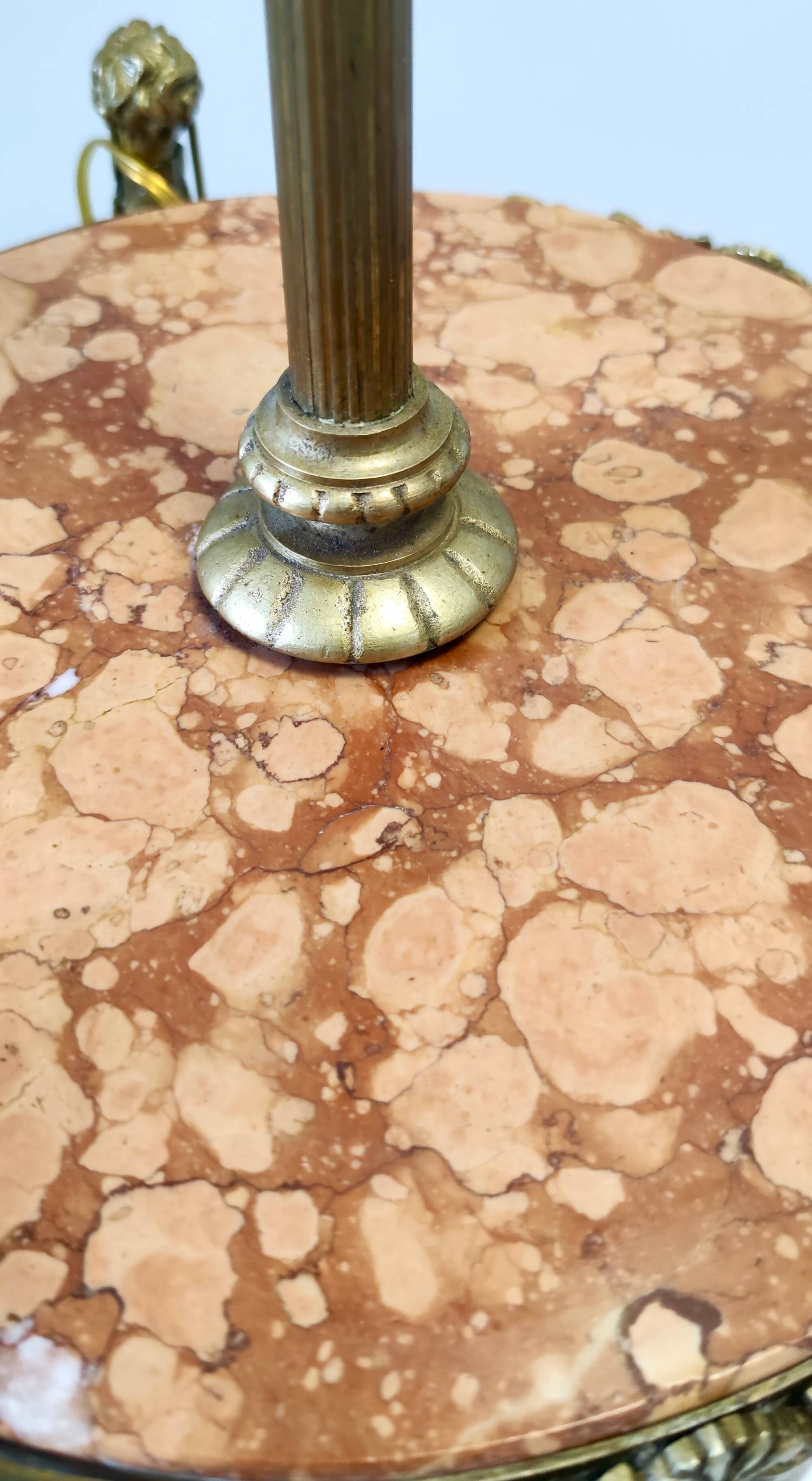 Brass Telescopic Floor Lamp with Red Travertine Marble Tops, Italy