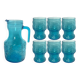Vintage Vemam lemonade service in embossed blue glass, Italy.