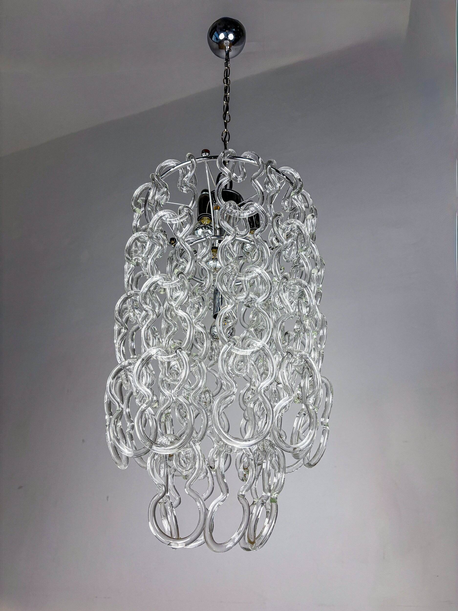 Giogali chandelier by Angelo Mangiarotti for Vistosi, Murano glass, Italy 1960s