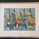 Lithographie en couleurs, Scène de marché, Nathalie Chabrier (née en 1932)