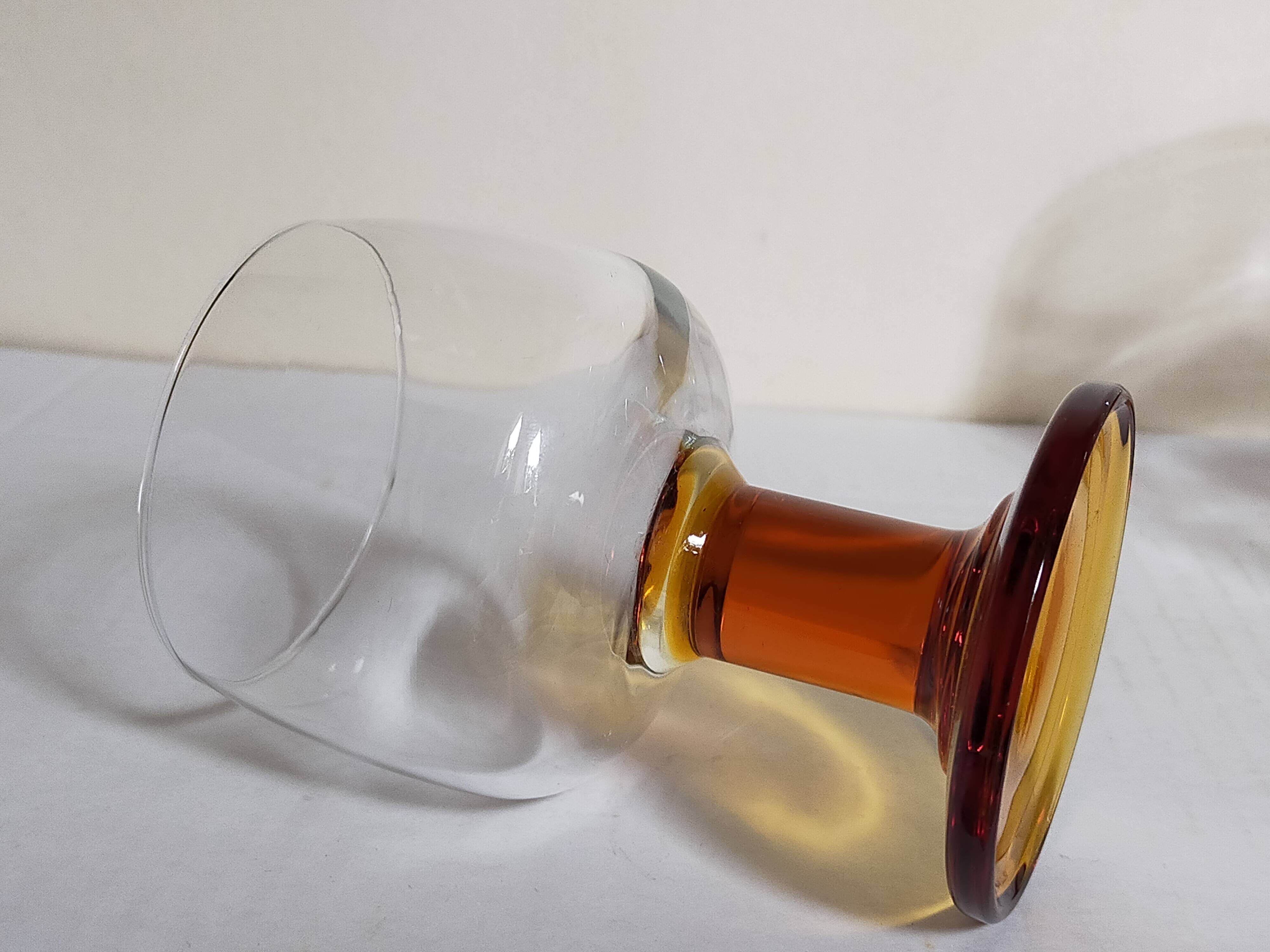 Six amber stemmed glasses from the 70s