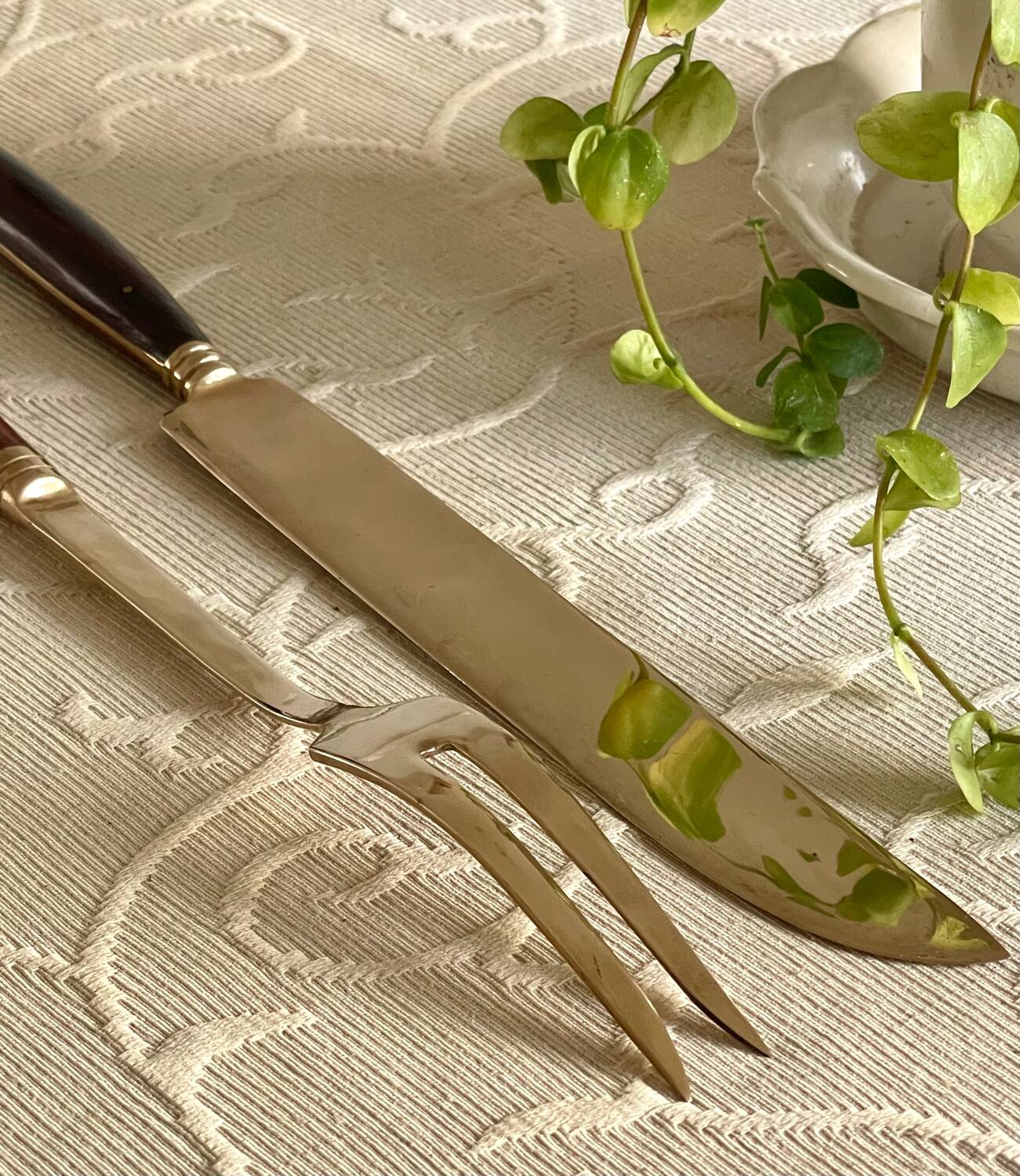 Service cutlery, brass and rosewood.